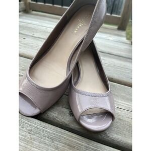 Women Cole Haan Air Tali US 5,5 Purple Patent Leather Peep Toe Wedge Heels